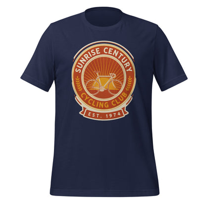 Sunrise Century C.C. retro cycling club badge t-shirt — Navy, front