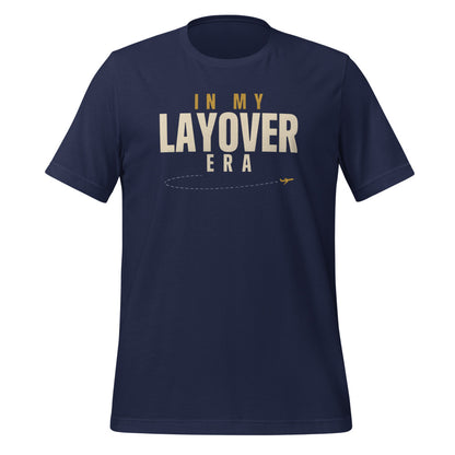 In My Layover Era flight attendant tee — Navy, front