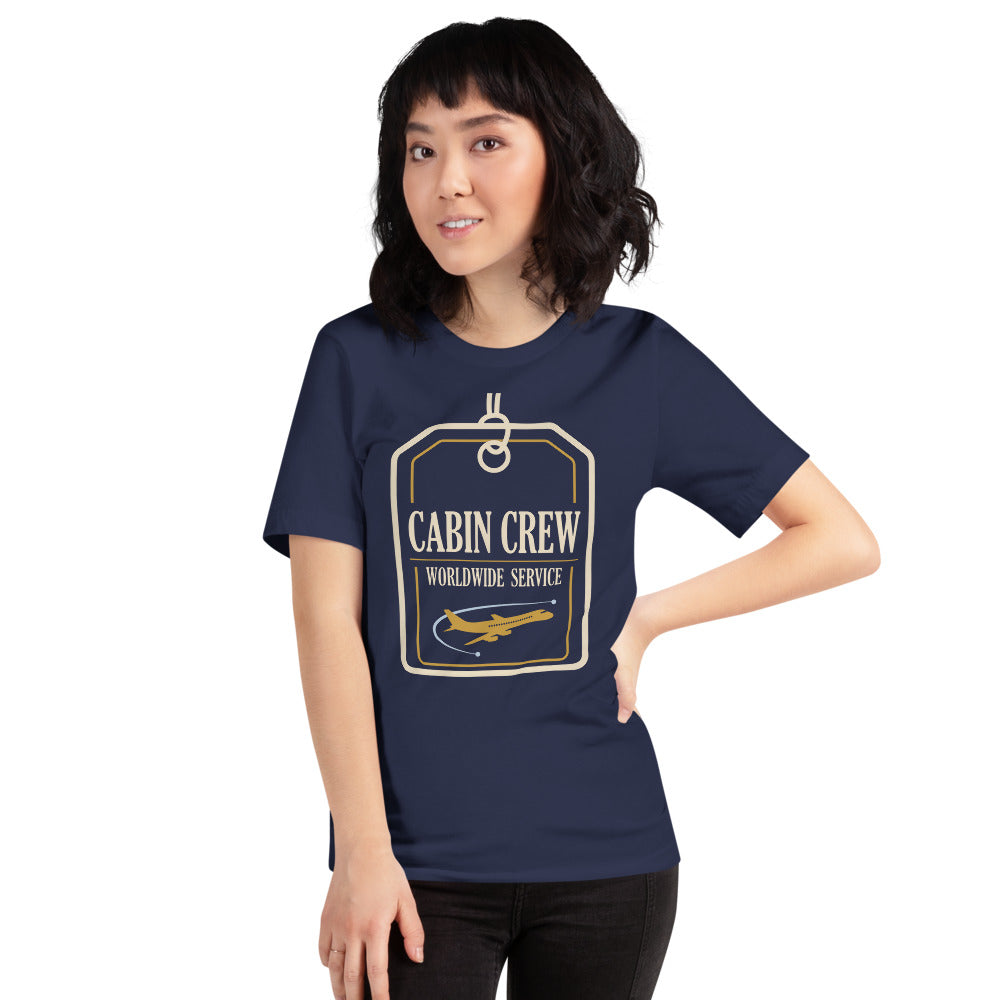 Worldwide Service cabin crew tee — Navy, on model