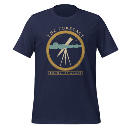 The Forecast Cloudy As Always funny astronomy tee — Navy, front