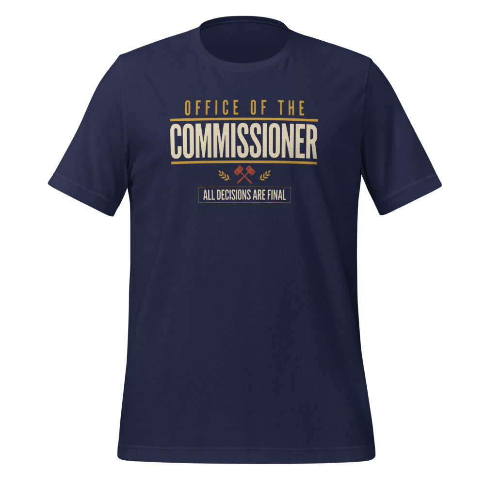 Office of the Commissioner fantasy football draft tee — Navy, front