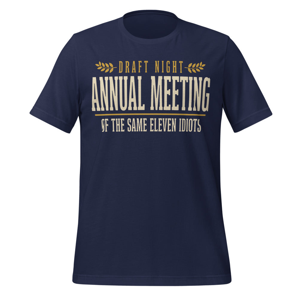 Annual Meeting of the Same Eleven Idiots funny fantasy football draft tee — Navy, front