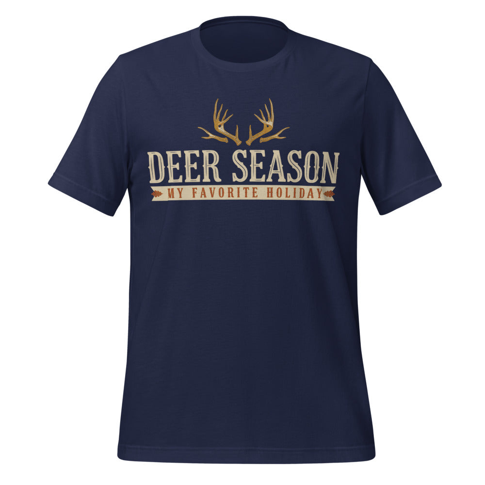 Deer Season My Favorite Holiday deer hunting tee — Navy, front