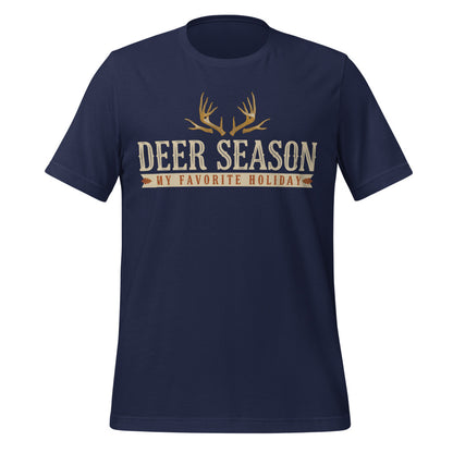 Deer Season My Favorite Holiday deer hunting tee — Navy, front