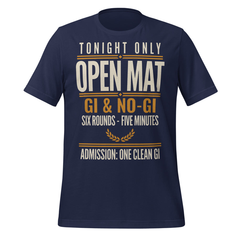 Open Mat Tonight Brazilian jiu jitsu t-shirt — Navy, front