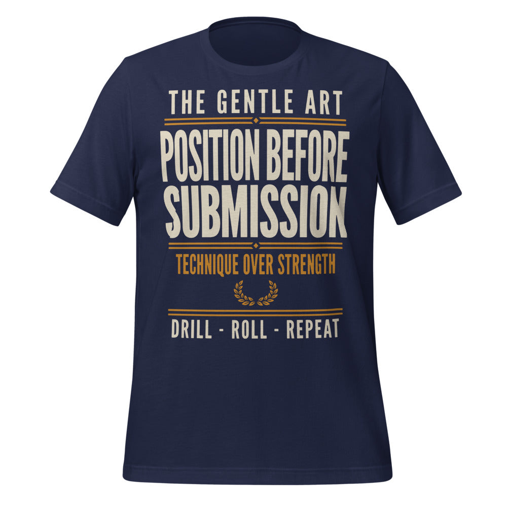 Position Before Submission Brazilian jiu jitsu t-shirt — Navy, front