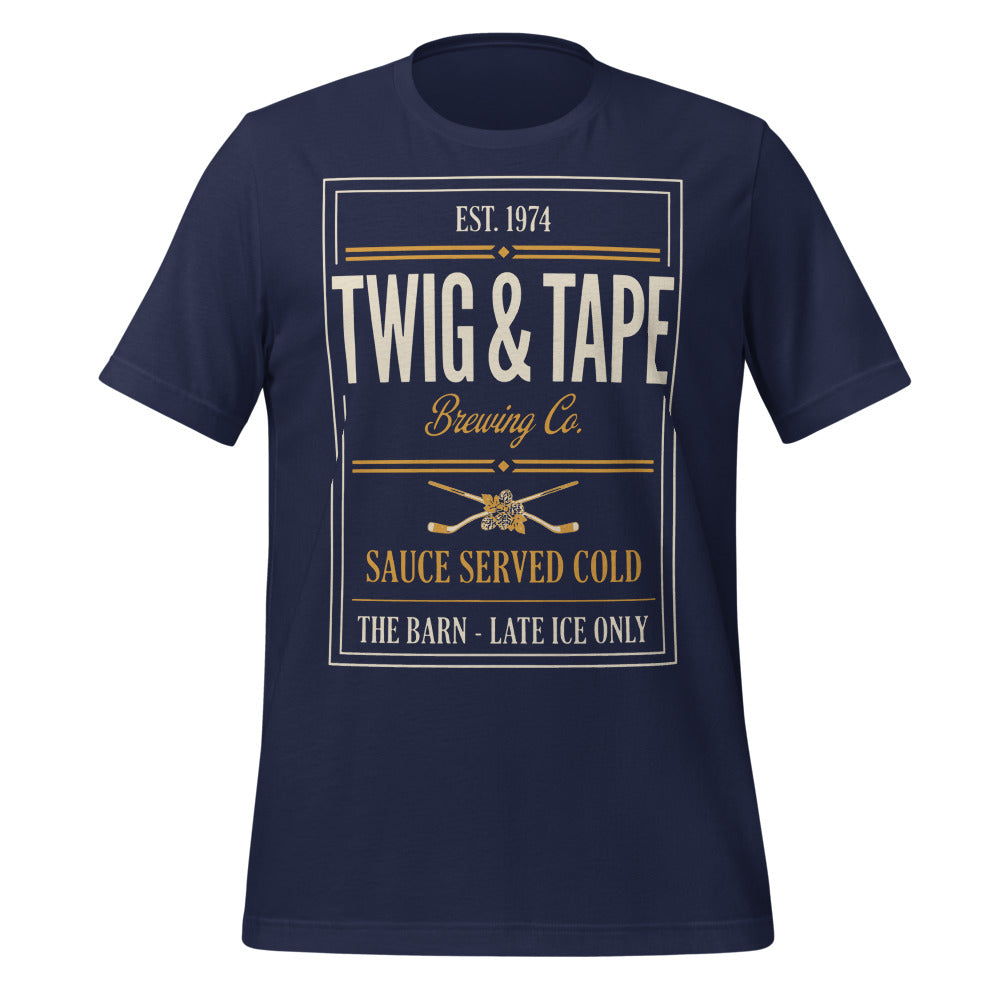 Twig and Tape Brewing Co. beer league hockey t-shirt — Navy, front