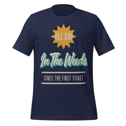 In The Weeds line cook retro diner service sign t-shirt — Navy, front