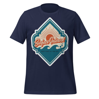 Surface Interval vintage scuba diving travel decal t-shirt — Navy, front