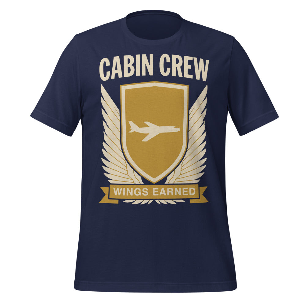 Wings Earned flight attendant tee — Navy, front