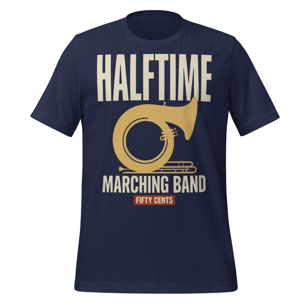 Official Halftime vintage marching band t-shirt — Navy, front