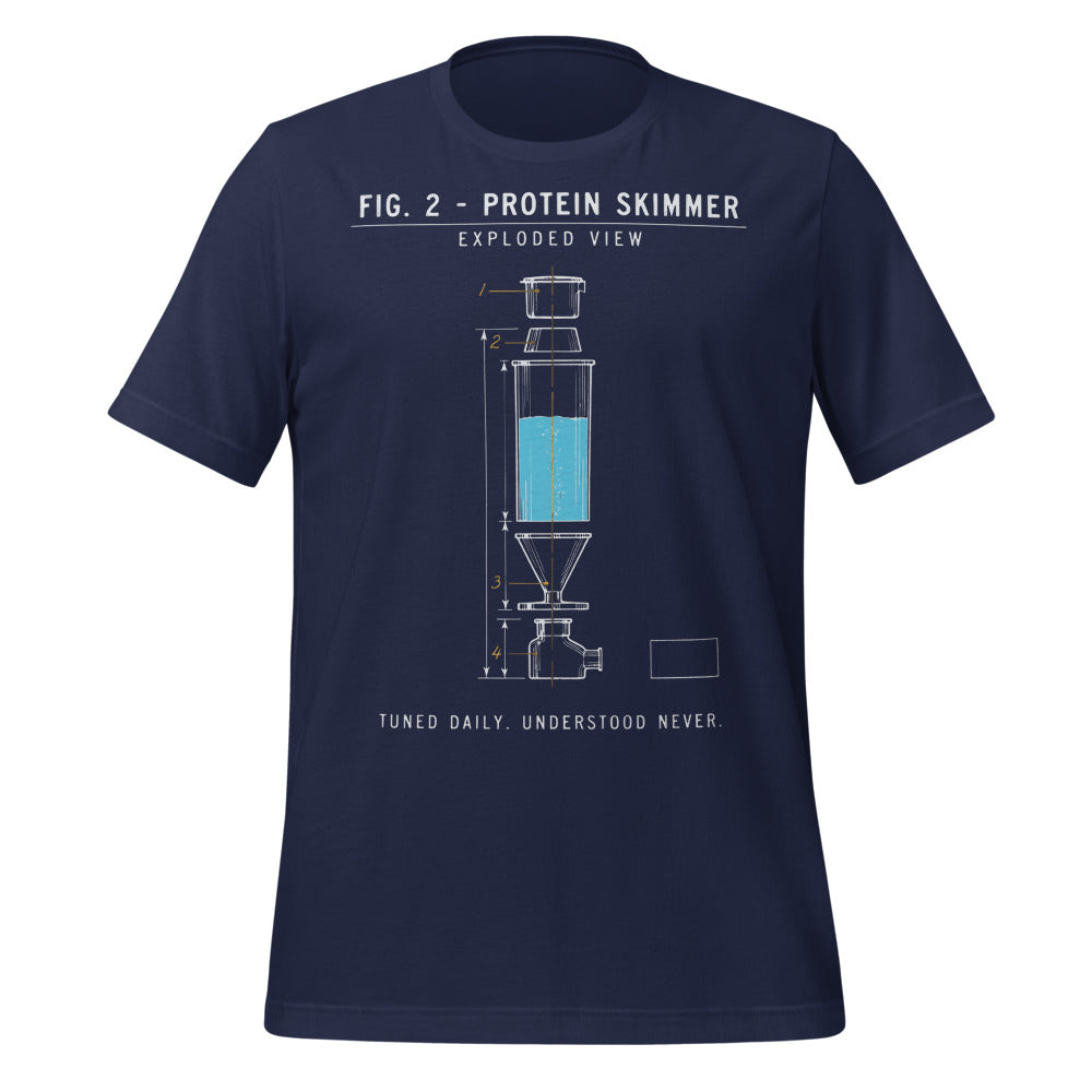 Protein Skimmer Exploded View reef tank saltwater aquarium t-shirt — Navy, front