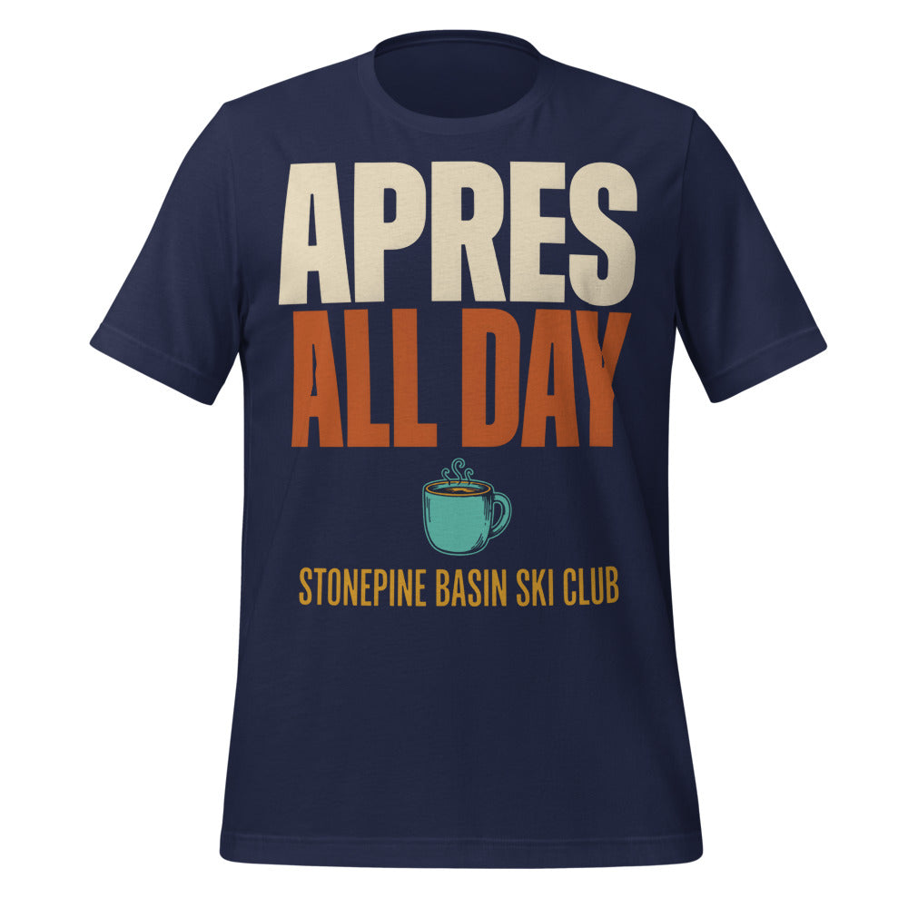 Après All Day Stonepine Basin Ski Club retro apres-ski t-shirt — Navy, front