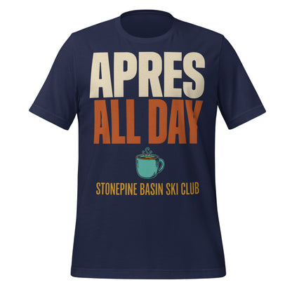 Après All Day Stonepine Basin Ski Club retro apres-ski t-shirt — Navy, front