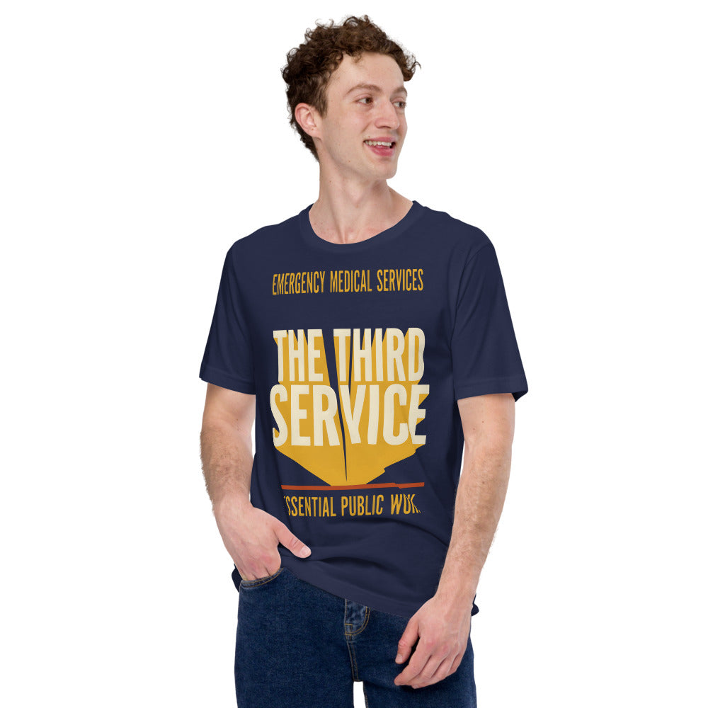 The Third Service EMS t-shirt — Navy, on model