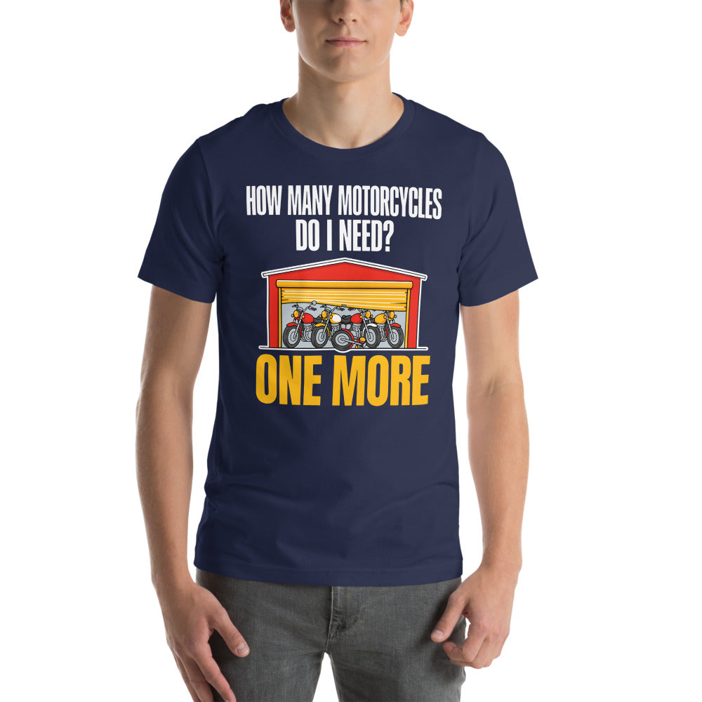 One More funny motorcycle tee — Navy, on model