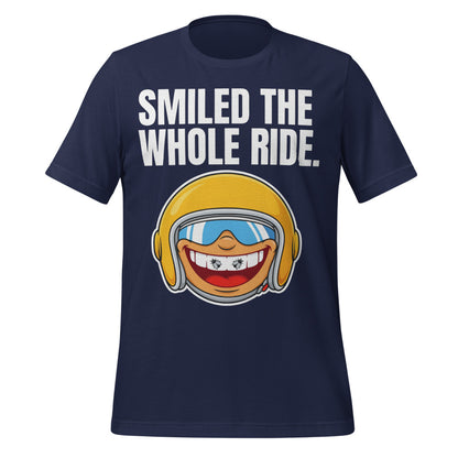Smiled The Whole Ride funny motorcycle tee — Navy, front