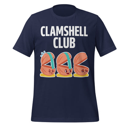 Clamshell Club funny physical therapy tee — Navy, front