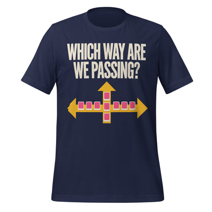 Which Way Are We Passing funny mahjong tee — Navy, front