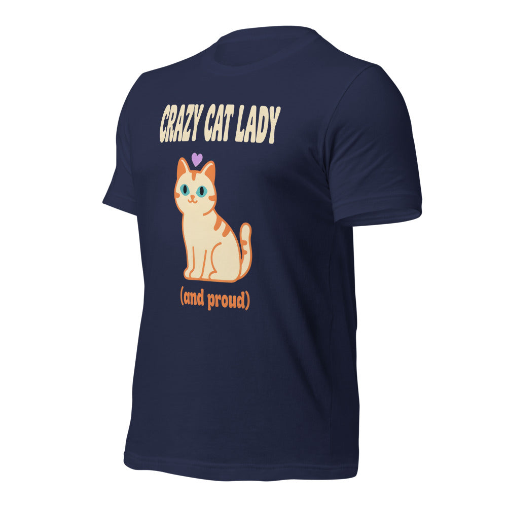 Crazy Cat Lady and Proud retro Y2K tee — Navy, front-right