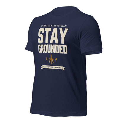 Stay Grounded funny electrician tee — Navy, front-right