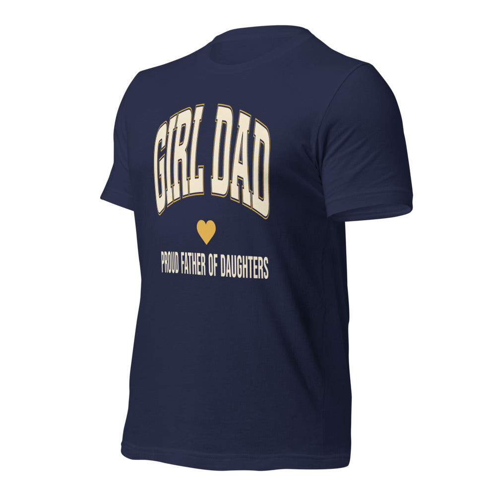 Girl Dad retro varsity tee — Navy, front-right