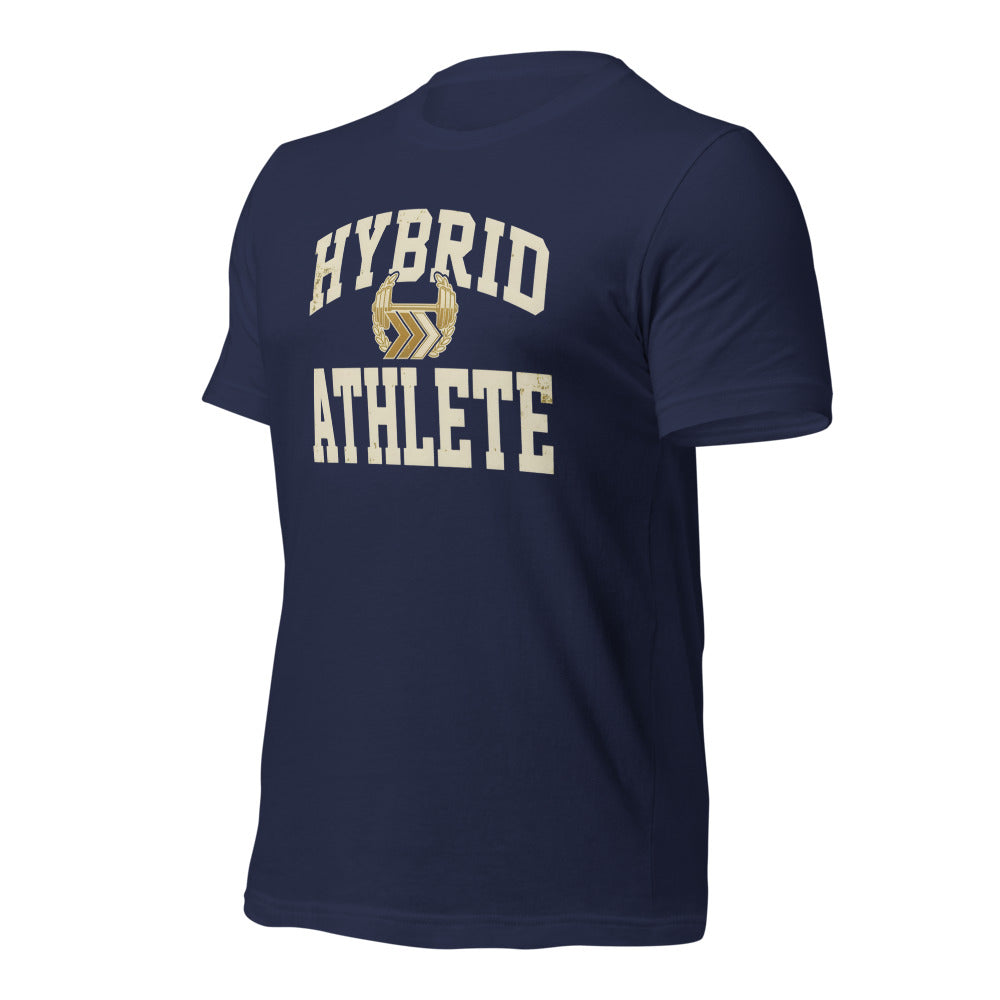 Hybrid Athlete vintage varsity tee — Navy, front-right