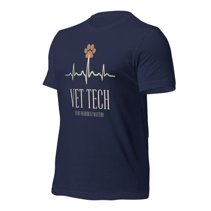 Every Heartbeat Matters minimalist vet tech tee — Navy, front-right