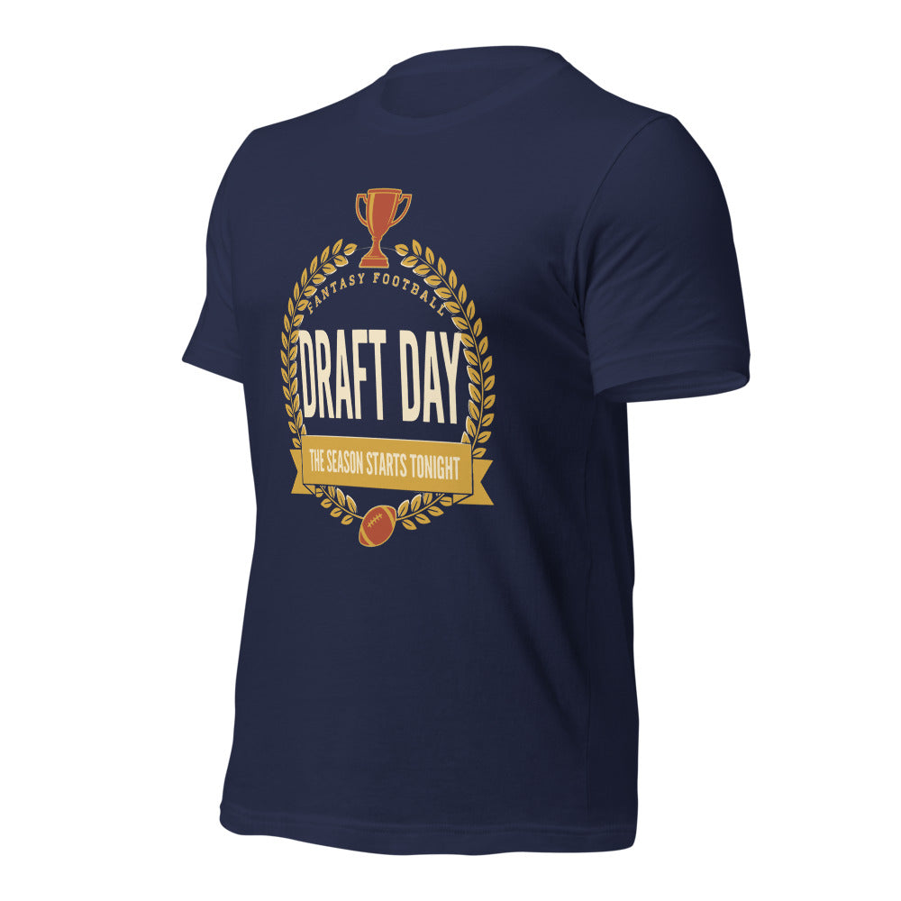 Draft Day Almanac vintage fantasy football draft tee — Navy, front-right