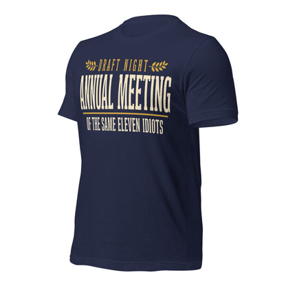 Annual Meeting of the Same Eleven Idiots funny fantasy football draft tee — Navy, front-right