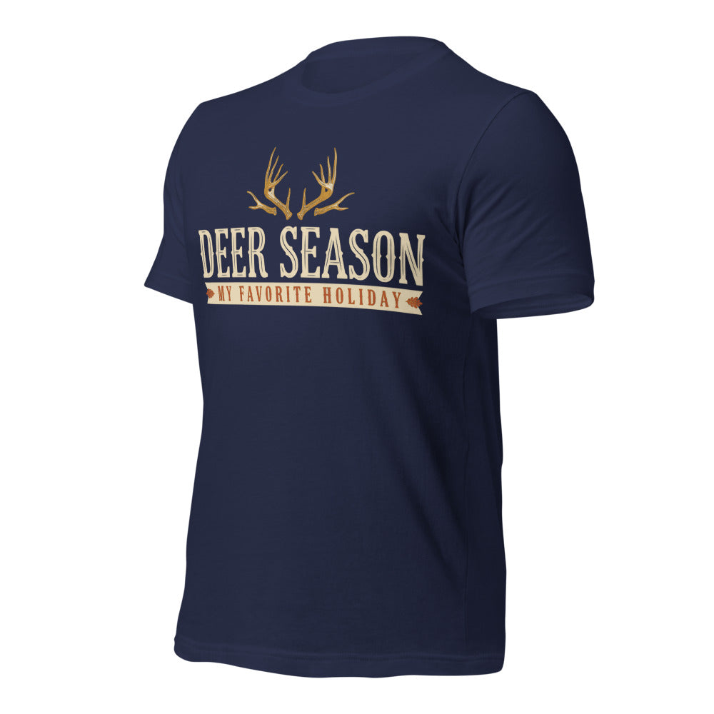 Deer Season My Favorite Holiday deer hunting tee — Navy, front-right