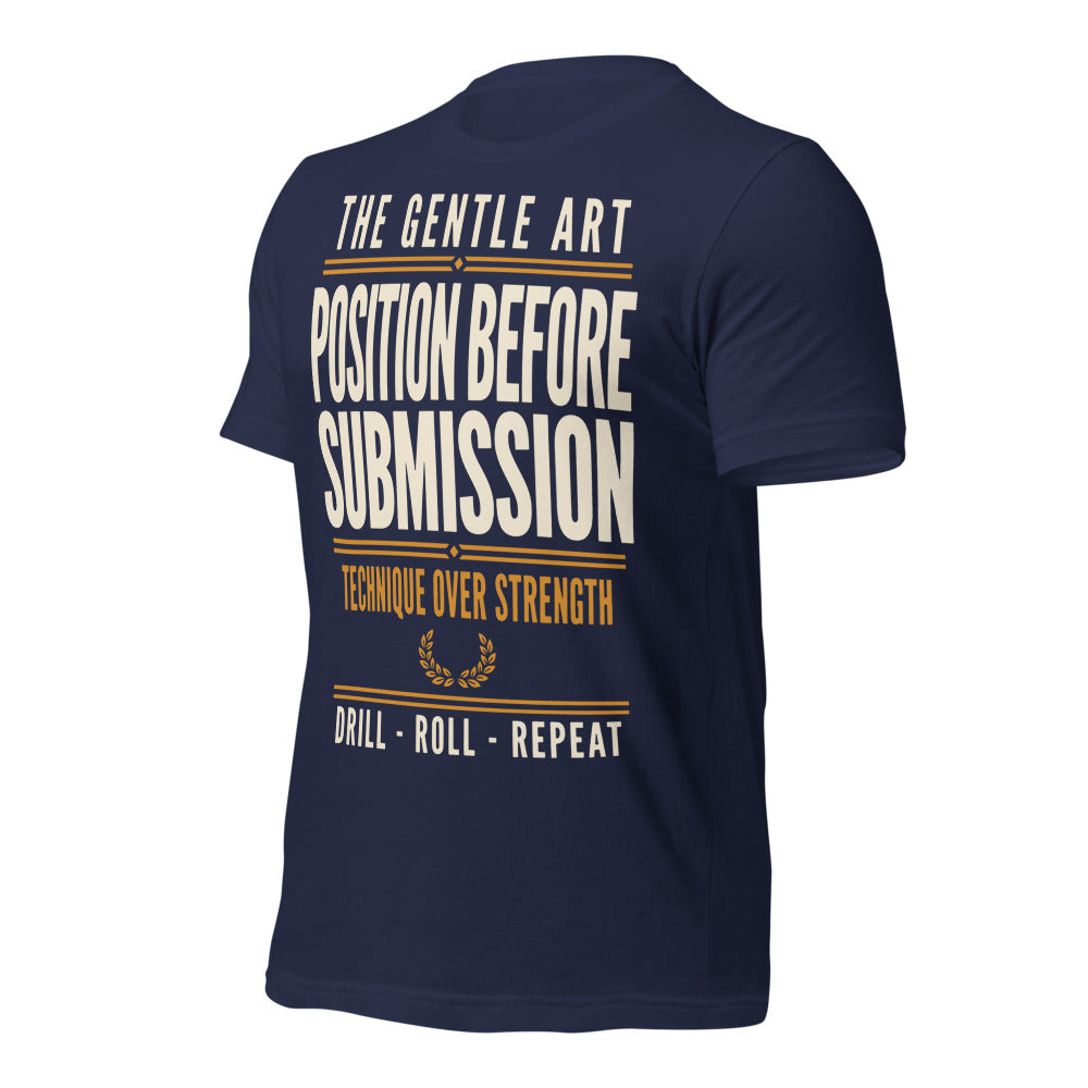 Position Before Submission Brazilian jiu jitsu t-shirt — Navy, front-right