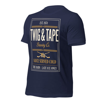Twig and Tape Brewing Co. beer league hockey t-shirt — Navy, front-right