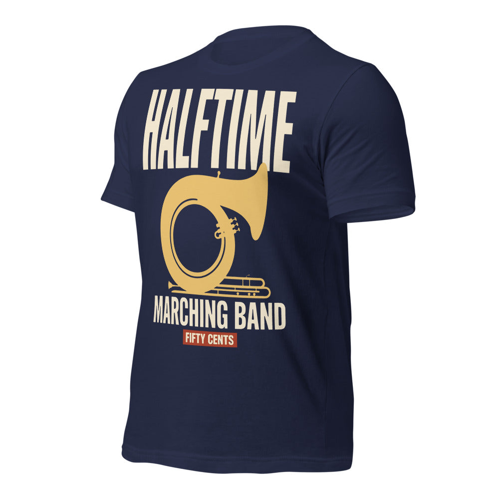 Official Halftime vintage marching band t-shirt — Navy, front-right