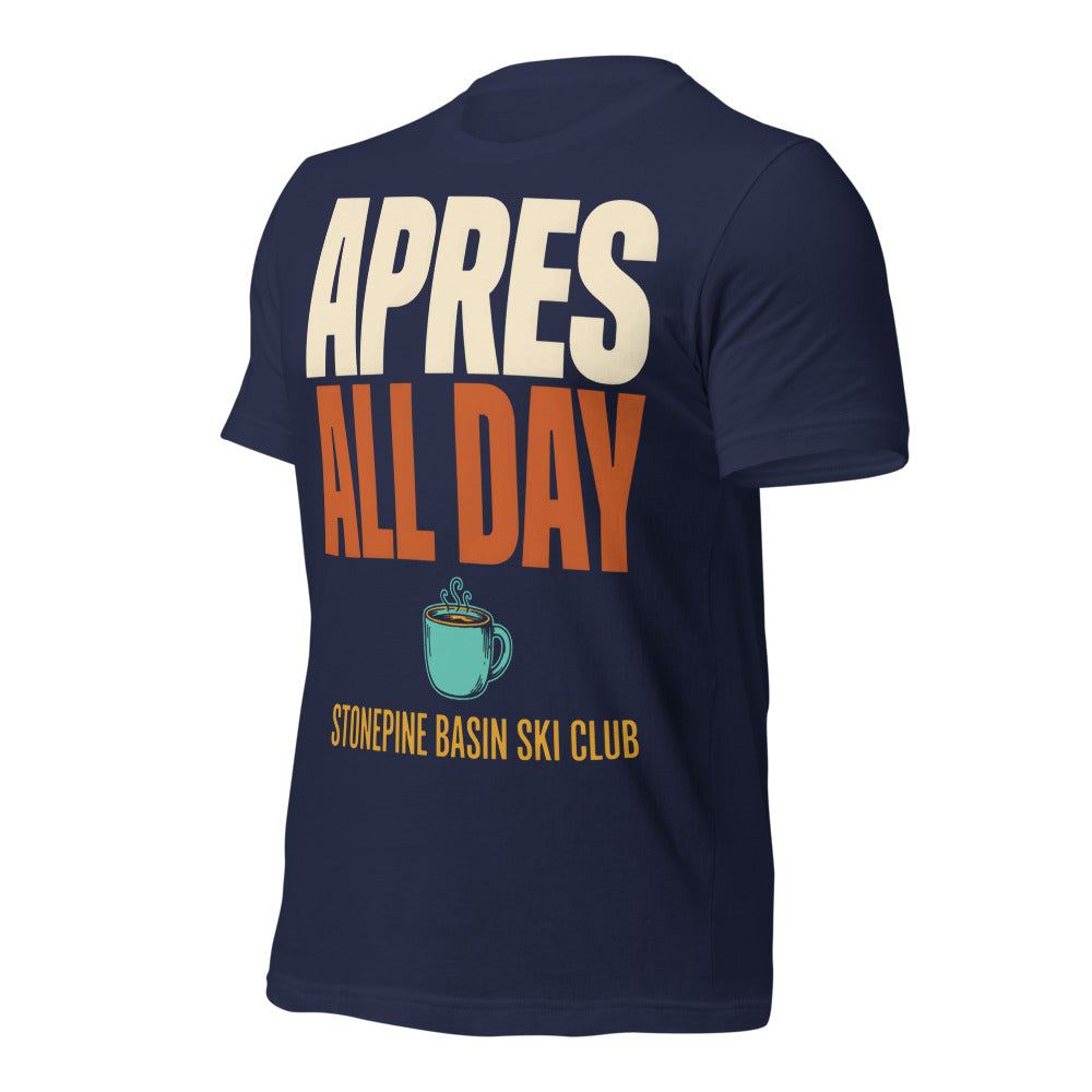 Après All Day Stonepine Basin Ski Club retro apres-ski t-shirt — Navy, front-right