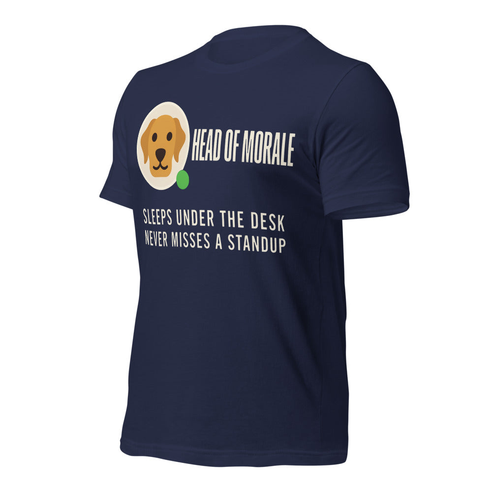 Head of Morale dog profile card unisex t-shirt — Navy, front-right