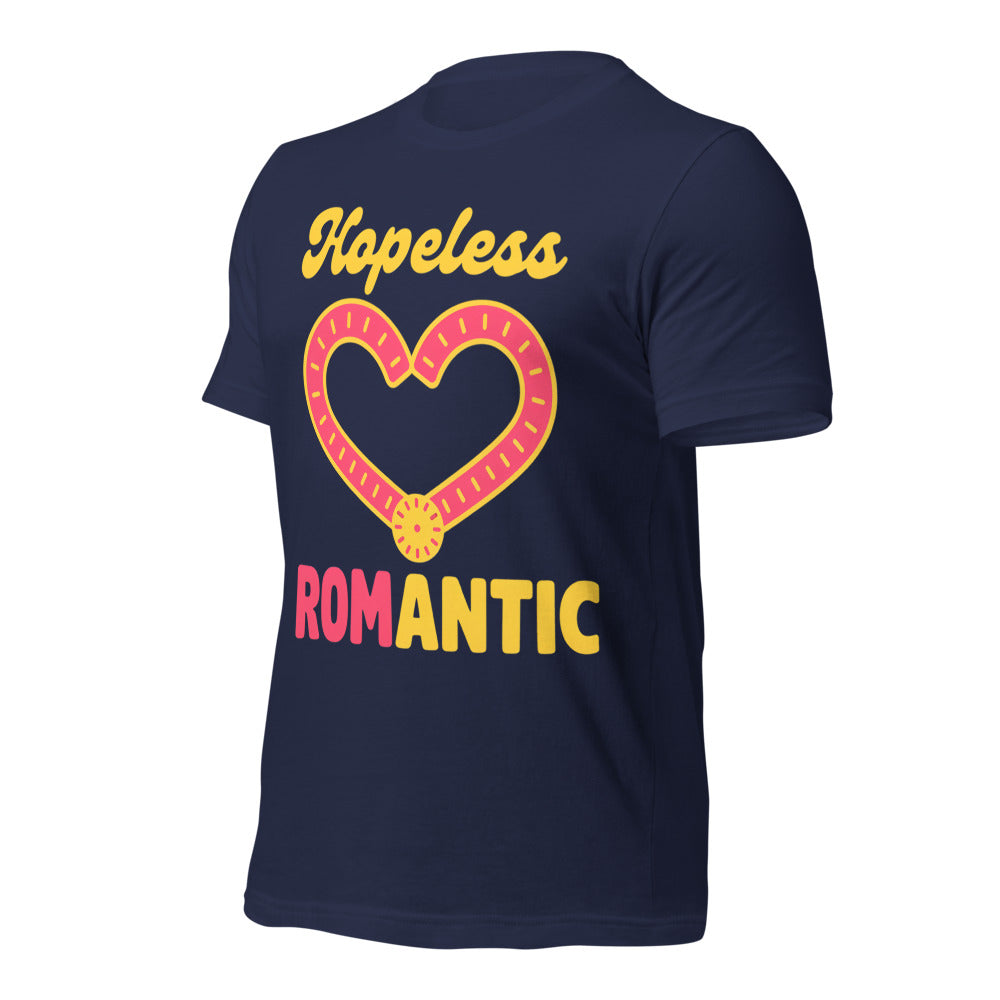 Hopeless ROMantic funny physical therapy tee — Navy, front-right