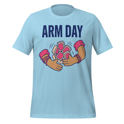 Arm Day funny mahjong tee — Ocean Blue, front
