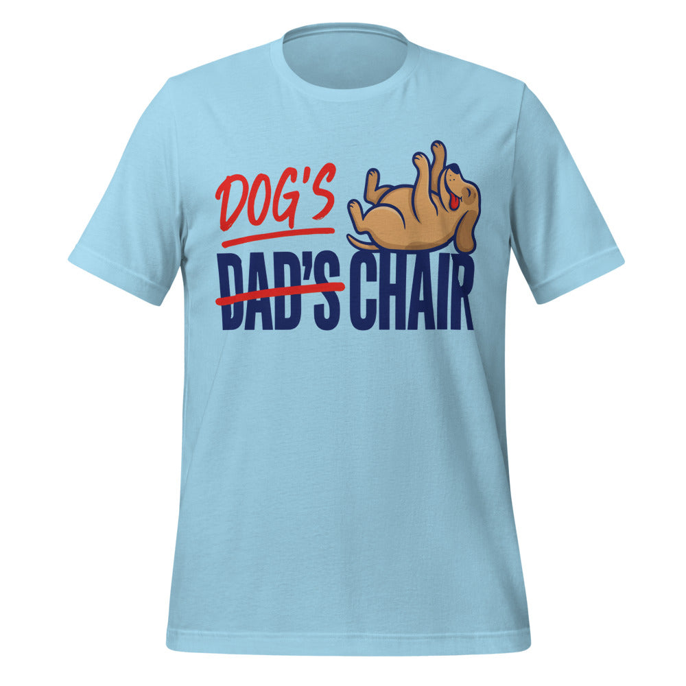 Dog's Chair funny dog dad tee — Ocean Blue, front