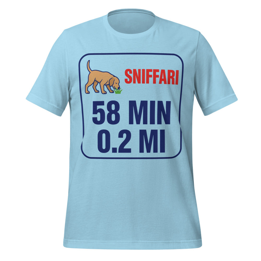 Sniff Walk Recap funny dog dad tee — Ocean Blue, front