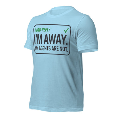 Auto-Reply agentic AI engineer tee — Ocean Blue, front-right