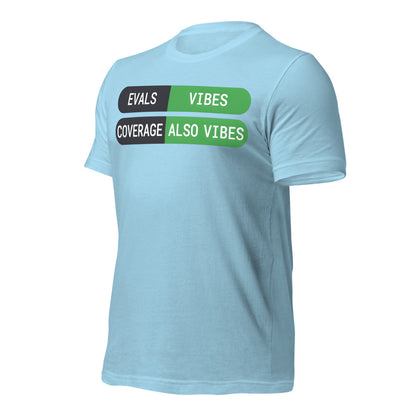 Eval Suite Vibes agentic AI engineer tee — Ocean Blue, front-right