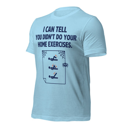 Home Exercises funny physical therapy tee — Ocean Blue, front-right