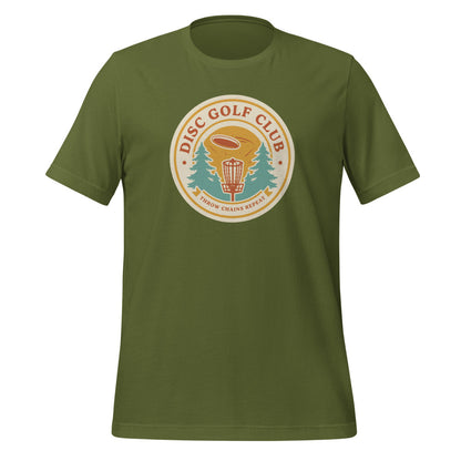 Disc Golf Club retro badge tee — Olive, front