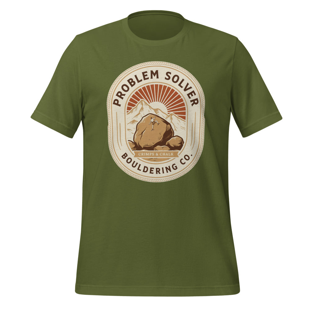 Problem Solver Bouldering Badge t-shirt — Olive, front