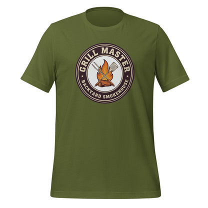 Grill Master retro backyard smokehouse tee — Olive, front