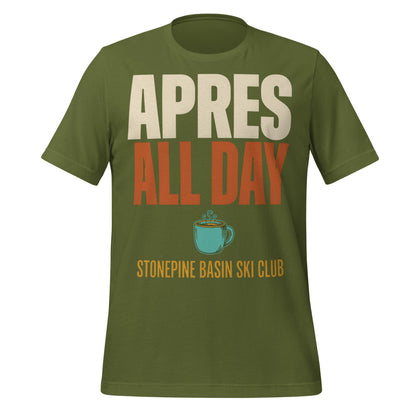 Après All Day Stonepine Basin Ski Club retro apres-ski t-shirt — Olive, front