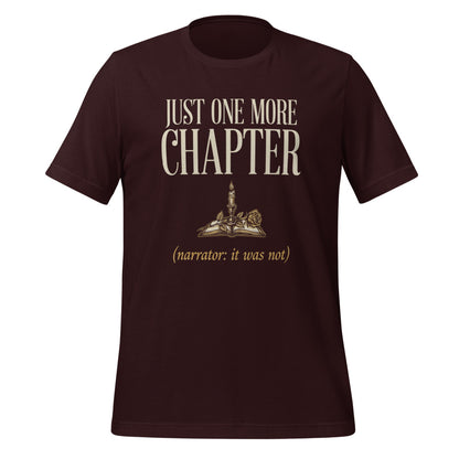 Just One More Chapter book lover dark academia tee — Oxblood Black, front