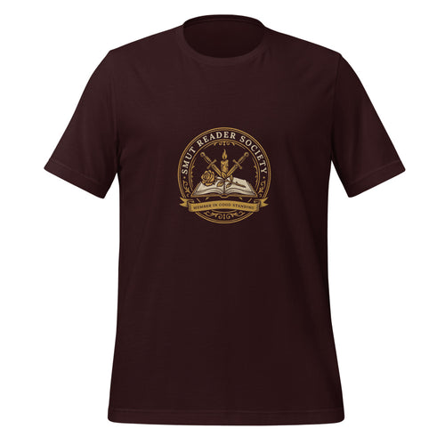 Smut Reader Society Shirt, Romantasy Book Lover Tee, Spicy Reader Gift — Dark Academia Book Crest Tee