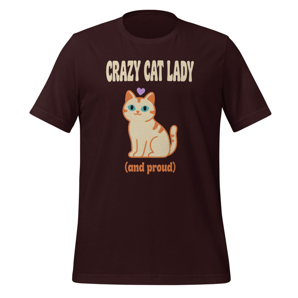 Crazy Cat Lady and Proud retro Y2K tee — Oxblood Black, front